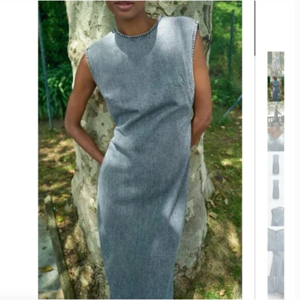 NWT ZARA DENIM MIDI DRESS BLUE